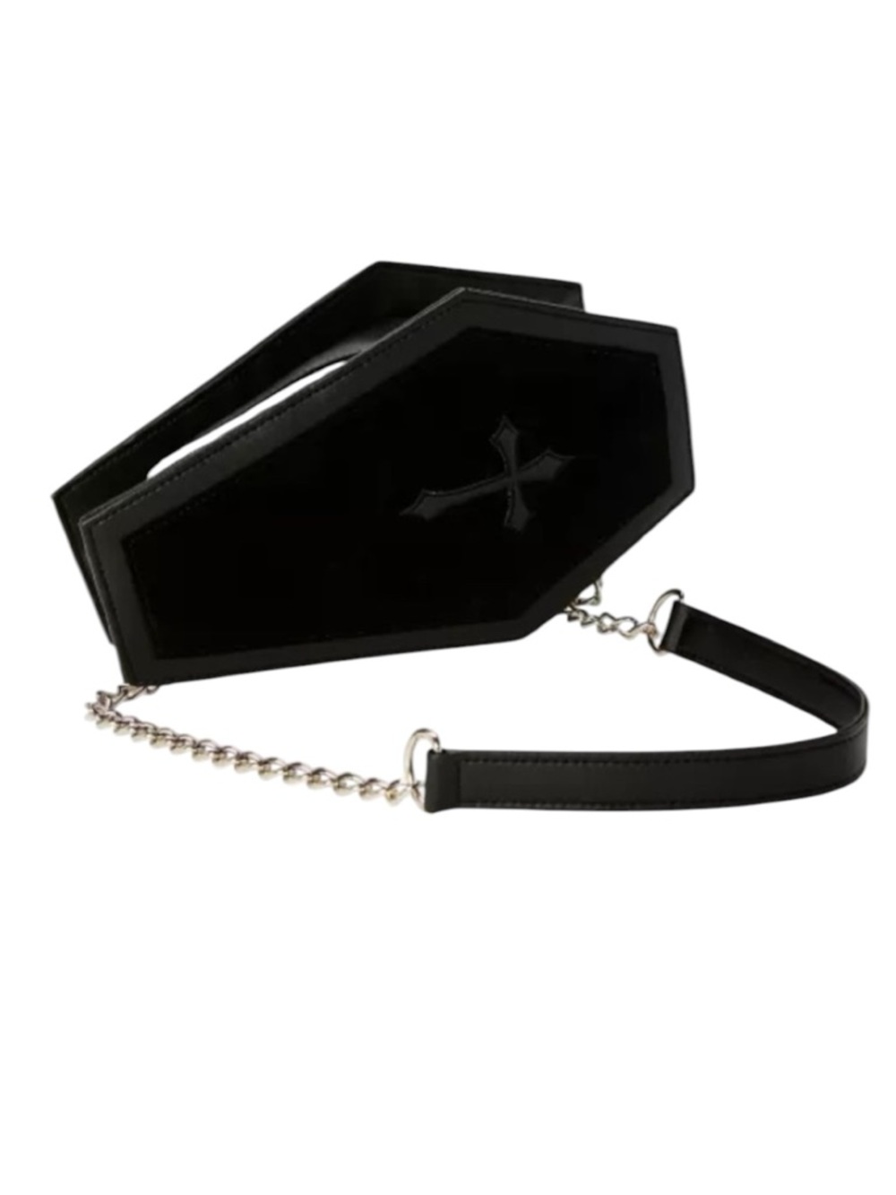 Black Coffin Crossbody Bag Purse Silver Chain Strap Halloween Dark Goth